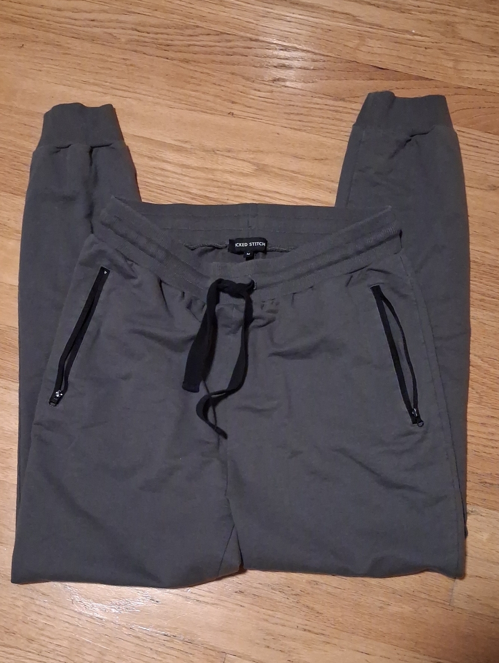 Men's Gray Jogger M Pants with Drawstring Zippered Pockets
